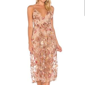 For Love And Lemons Floral Embroidered Midi Dress - Pink and Cream